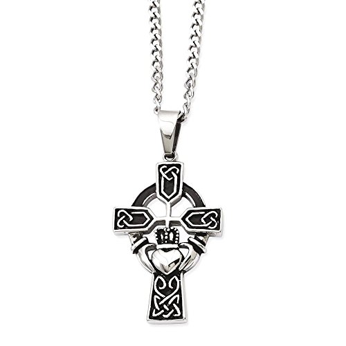 IceCarats Stainless Steel Vintage Heart Love Irish Claddagh Celtic Cross Pendant Necklace Charm 20 inch Cable Link Chain Jewelry