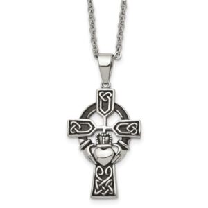 IceCarats Stainless Steel Vintage Heart Love Irish Claddagh Celtic Cross Pendant Necklace Charm 20 inch Cable Link Chain Jewelry