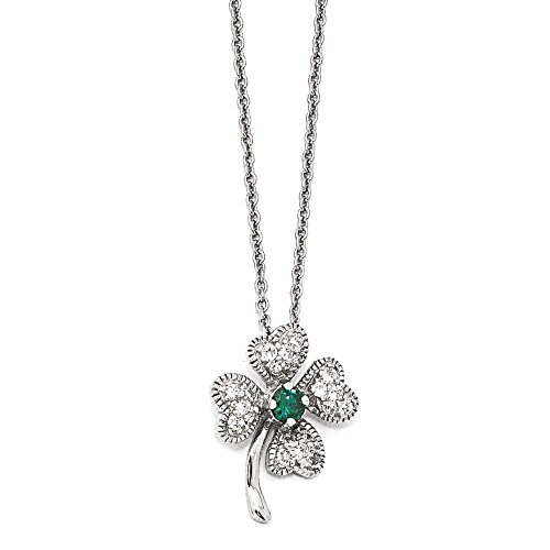 IceCarats 925 Sterling Silver Green Glass White Cubic Zirconia CZ 4 Leaf Lucky Clover Shamrock Flower Necklace 15 inch Chain