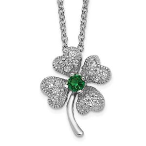 icecarats 925 sterling silver green glass white cubic zirconia cz 4 leaf lucky clover shamrock flower necklace 15 inch chain