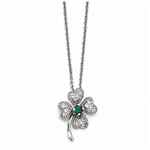 IceCarats 925 Sterling Silver Green Glass White Cubic Zirconia CZ 4 Leaf Lucky Clover Shamrock Flower Necklace 15 inch Chain