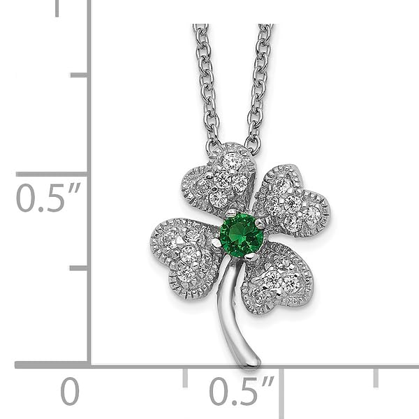 IceCarats 925 Sterling Silver Green Glass White Cubic Zirconia CZ 4 Leaf Lucky Clover Shamrock Flower Necklace 15 inch Chain