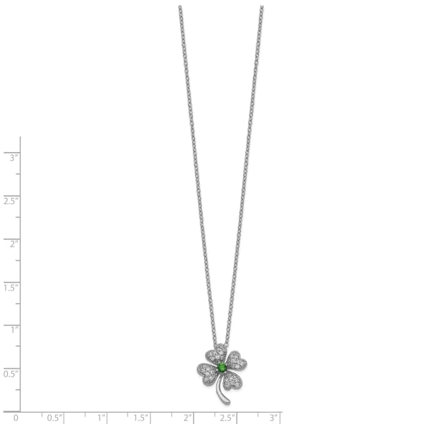 IceCarats 925 Sterling Silver Green Glass White Cubic Zirconia CZ 4 Leaf Lucky Clover Shamrock Flower Necklace 15 inch Chain