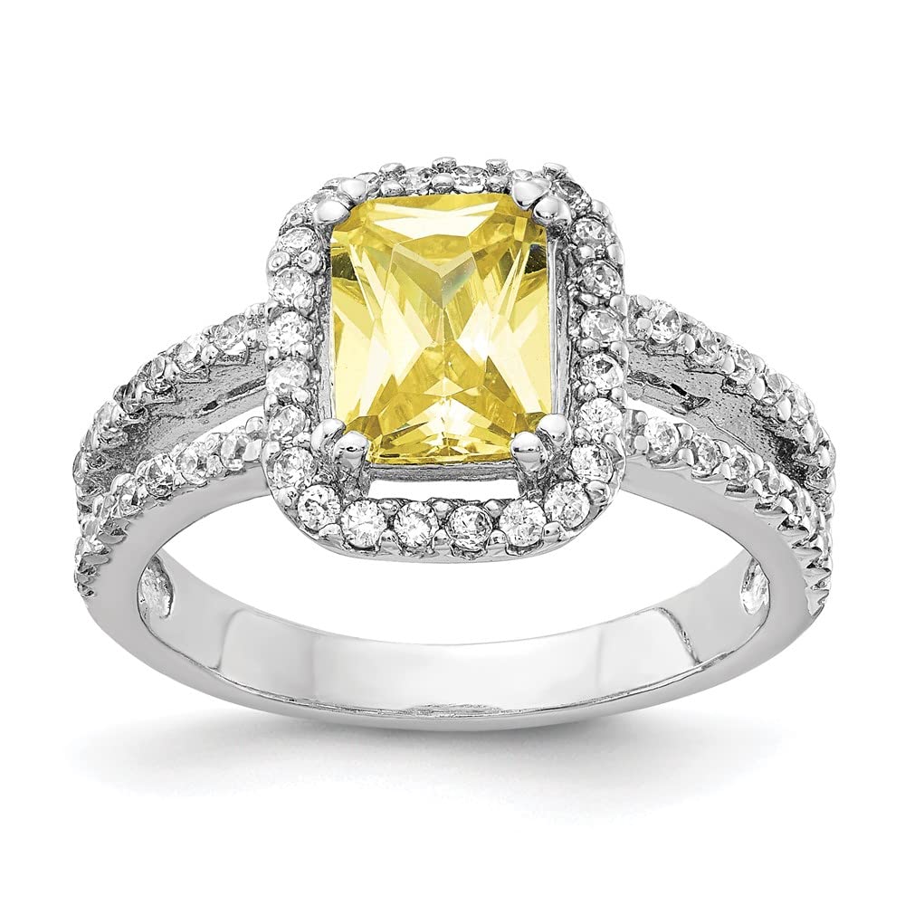 IceCarats 925 Sterling Silver Yellow Cushion-cut White Cubic Zirconia CZ Halo Round Statement Ring Size 7