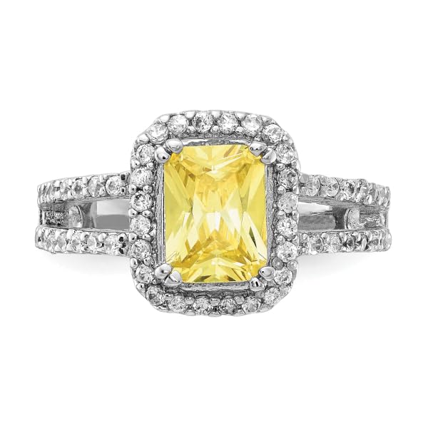 IceCarats 925 Sterling Silver Yellow Cushion-cut White Cubic Zirconia CZ Halo Round Statement Ring Size 7