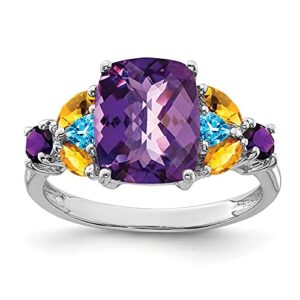 IceCarats 925 Sterling Silver Purple Amethyst Blue Topaz Yellow Orange Citrine Ring Gemstone Band Size 9