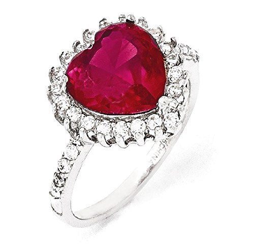 IceCarats 925 Sterling Silver Lab Grown Created Red Ruby White Cubic Zirconia CZ Heart Love Halo Round Ring Size 7