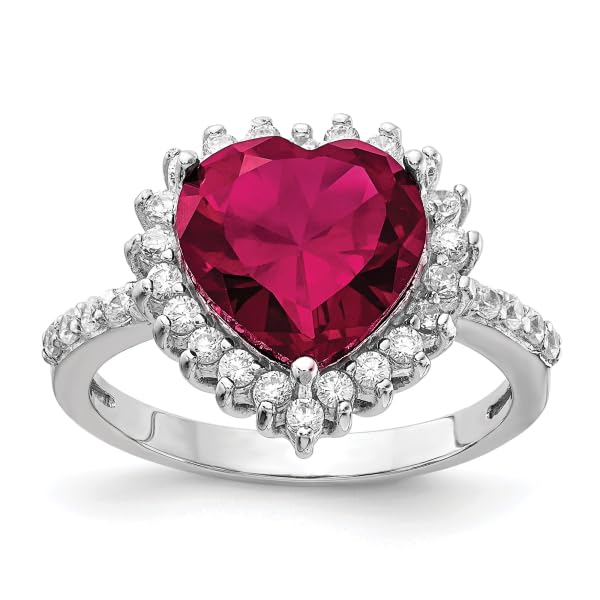 IceCarats 925 Sterling Silver Lab Grown Created Red Ruby White Cubic Zirconia CZ Heart Love Halo Round Ring Size 7