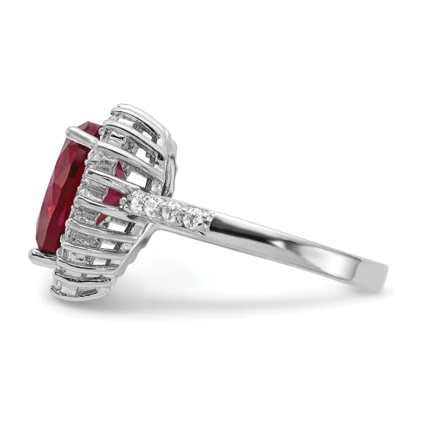 IceCarats 925 Sterling Silver Lab Grown Created Red Ruby White Cubic Zirconia CZ Heart Love Halo Round Ring Size 7