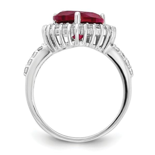 IceCarats 925 Sterling Silver Lab Grown Created Red Ruby White Cubic Zirconia CZ Heart Love Halo Round Ring Size 7