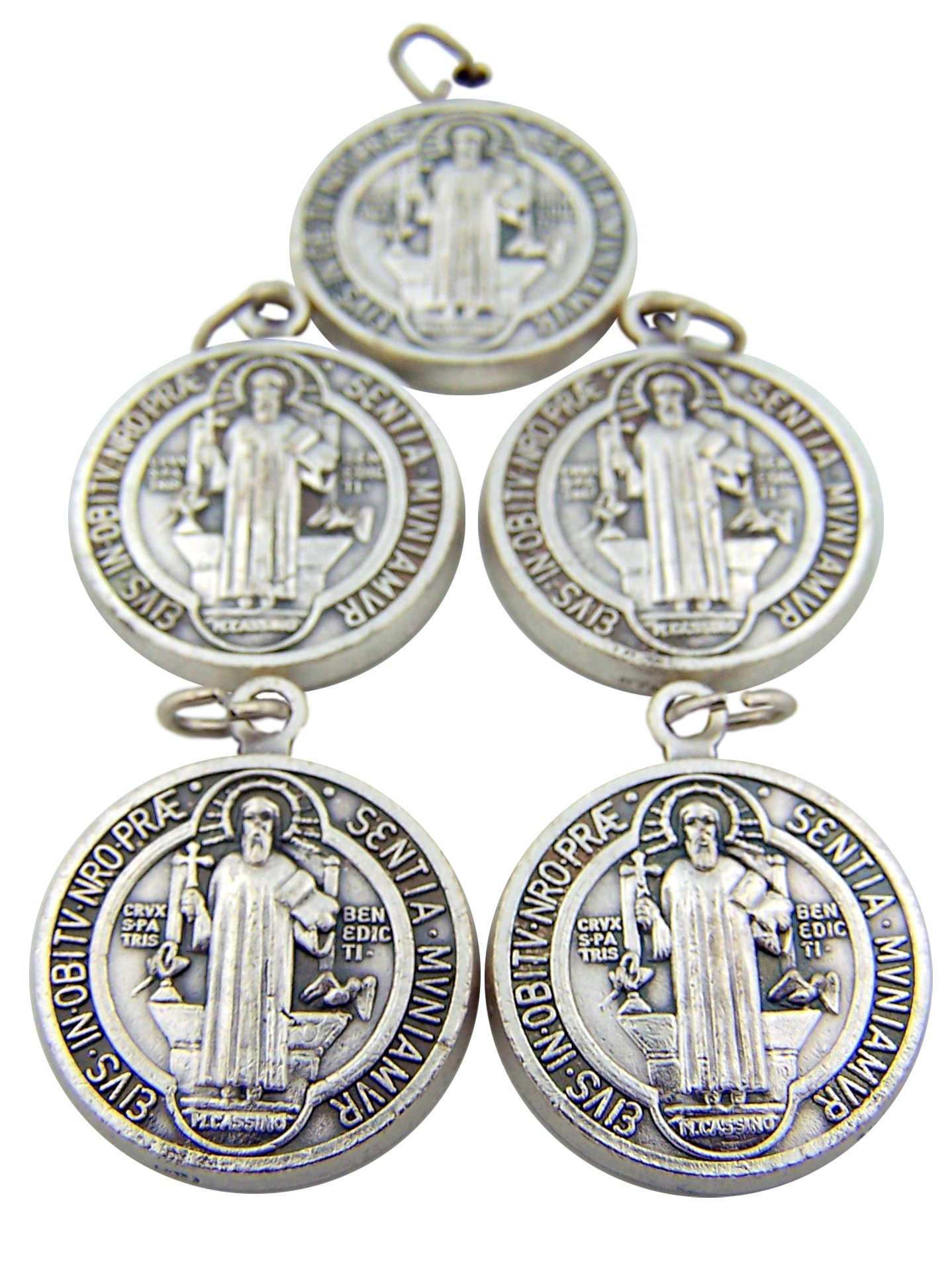 Lot of 5 Silver Toned Base Tone Saint Benedict Protection From Evil Sacremental Devotion 1 Inch Medal - Bomap official producer - 100% Made in italy - NO COPY