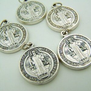 Lot of 5 Silver Toned Base Tone Saint Benedict Protection From Evil Sacremental Devotion 1 Inch Medal - Bomap official producer - 100% Made in italy - NO COPY