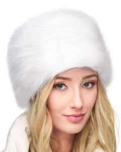 futrzane classic cossack hat - faux fur hats for women - warm furry russian hat (m, white classic)