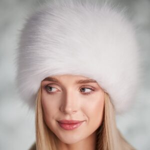 Futrzane Classic Cossack Hat - Faux Fur Hats for Women - Warm Furry Russian Hat (M, White Classic)