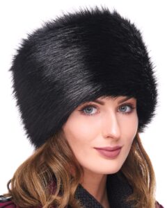 futrzane classic cossack hat - faux fur hats for women - warm furry russian hat (m, black classic)