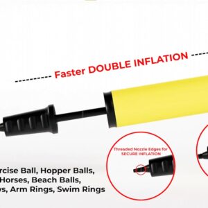 AppleRound Dual Action Hand Air Pump for: Gym Ball, Exercise Ball, Hippity Hop Bouncer, Hopper Balls, Inflatable Bouncing Horse (Pack of 1)