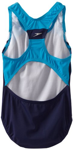 Speedo Girl's Swimsuit One Piece Infinity Splice Thick Strap , Deep Water , 12