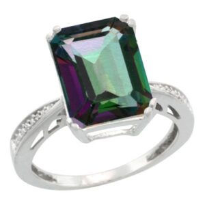 sterling silver diamond mystic topaz ring emerald-cut 12x10mm, 1/2 inch wide, size 7