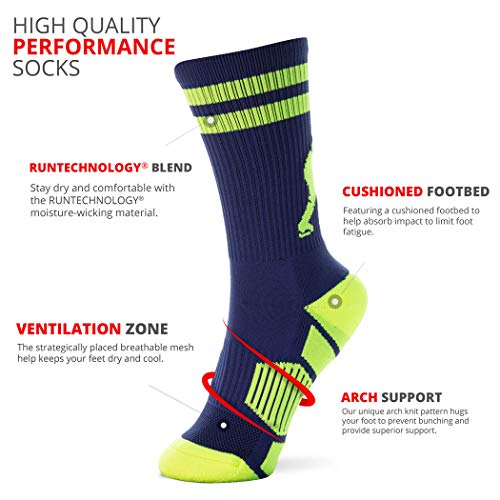 ChalkTalkSPORTS Hockey Half Cushioned Crew Socks | Hockey Player | Navy/Neon