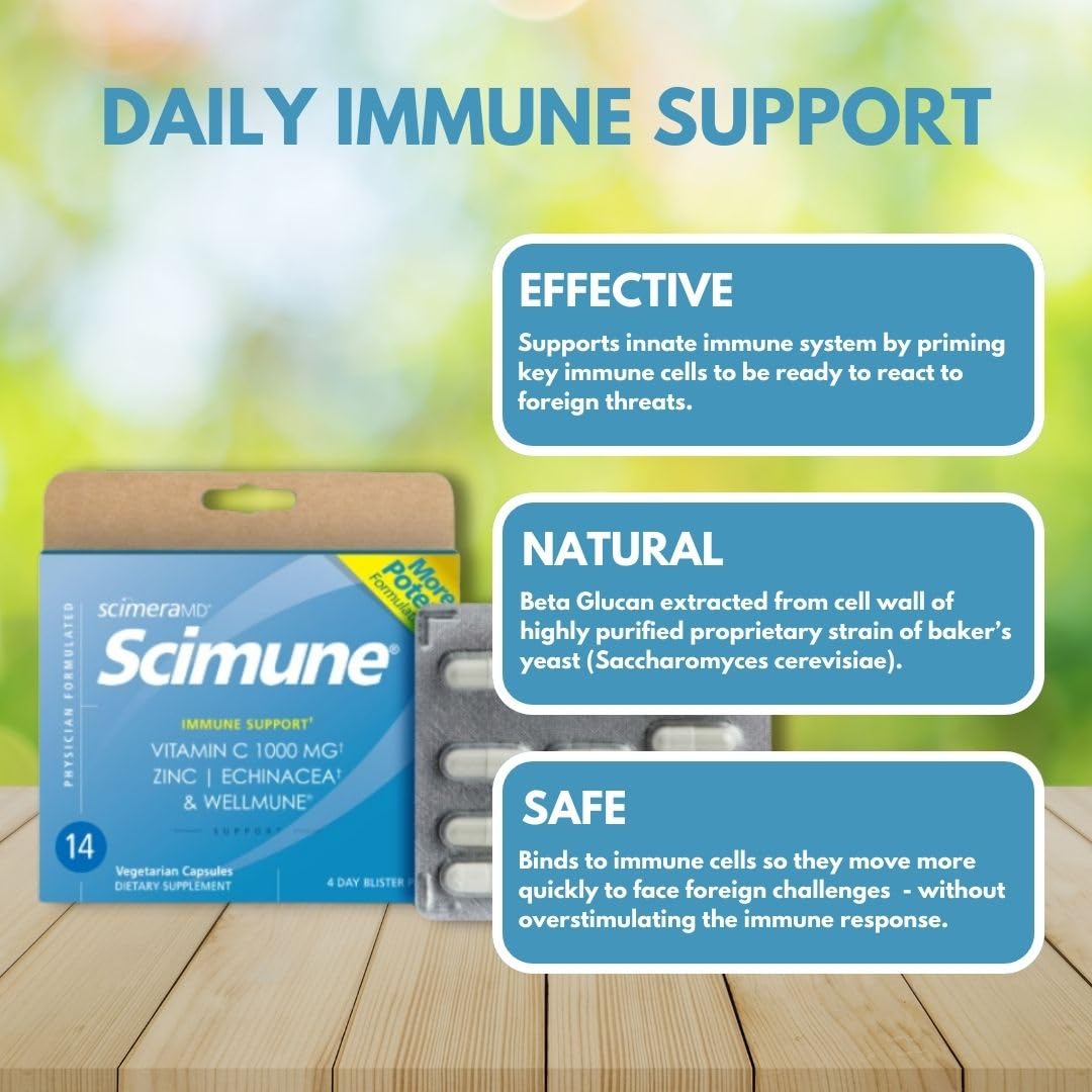 ScimeraMD® Scimune Immune Support Vitamin Supplement with Zinc, Quercetin, Vitamin C, Echinacea, and Wellmune®, 14 CT