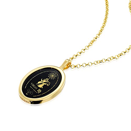 Gold Plated Silver Virgo Necklace Zodiac Pendant Gift for Women Birthday Jewelry 23rd August - 22nd September Gold Inscribed on Onyx, 18" Rolo Chain