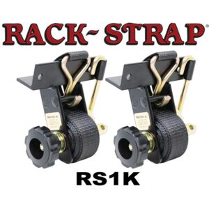 2 Pack, Rack-Strap Ladder Rack Tie-Downs, Right Angle Mounting Bracket, RS1K Black Right Angle Mounting Bracket, Bolt Mounting Hardware Included, 8 Ft Black Strap