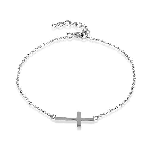 Beaux Bijoux Sterling Silver 7" + 1" Extension Small Sideways Cross Communion Communion-Confirmation Bracelet