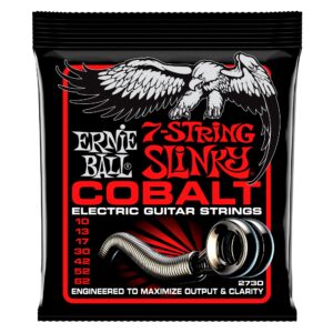 ernie ball 7-string skinny top heavy bottom slinky cobalt electric guitar strings, 10-62 gauge (p02730)