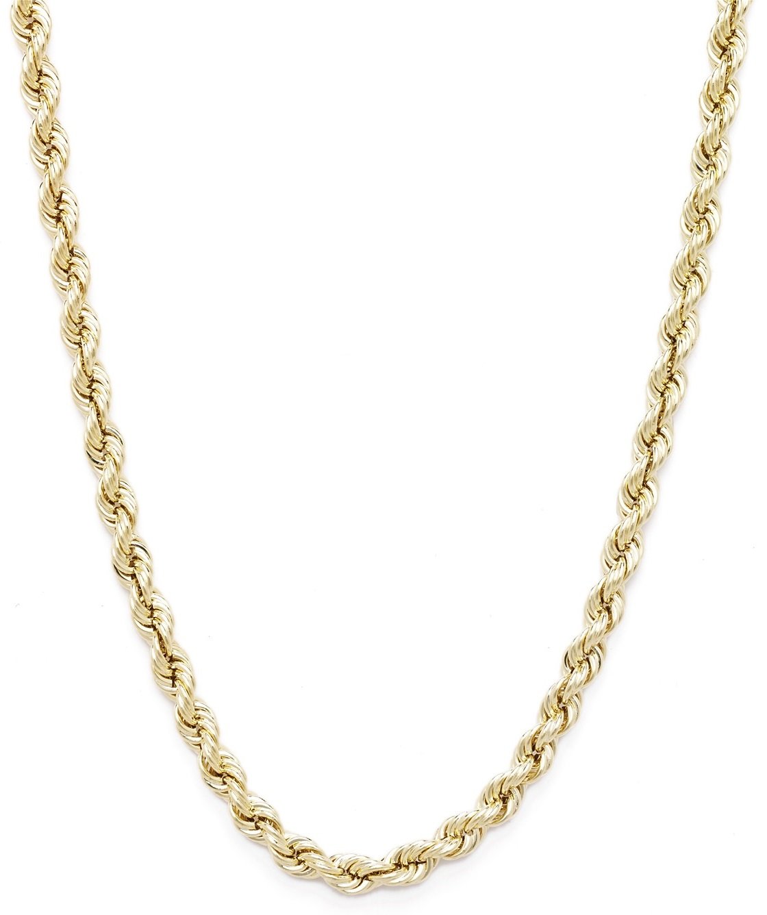 Floreo 10k Yellow Gold 2mm Hollow Rope Chain Necklace with Lobster Claw Clasp for Women and Men, 20 Inch