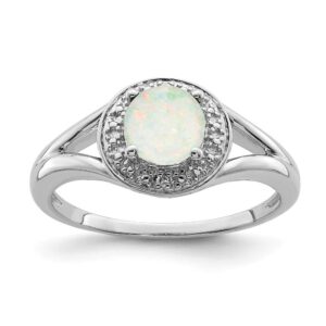 The Black Bow Sterling Silver .01 Ctw (H-I, I2-I3) Diamond & Round Created Opal Ring Size 6