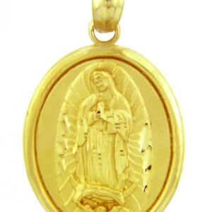 Saint Collection Solid 14k Yellow Gold Miraculous Medal Charm Blessed Mother Pendant