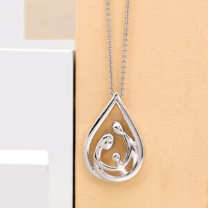 Jewelili Sterling Silver Parent and 1 Child Drop Pendant Necklace, 18" Rolo Chain