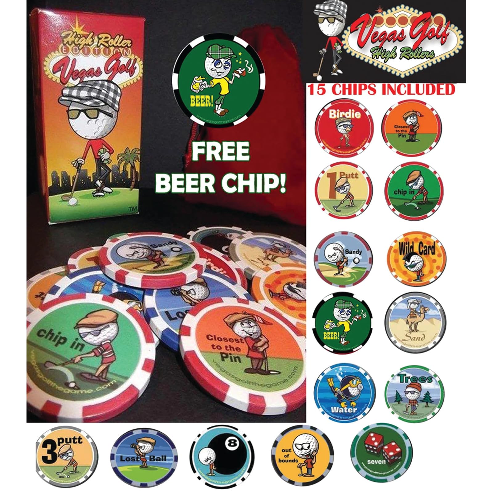 Vegas Golf High Roller Edition with 15-Chips! Now Includes a Free Beer Chip