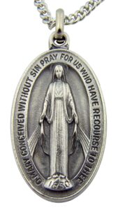 cb silver toned base oval virgin mother mary madonna medal, 1 1/2 inch