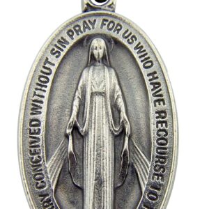 CB Silver Toned Base Oval Virgin Mother Mary Madonna Medal, 1 1/2 Inch