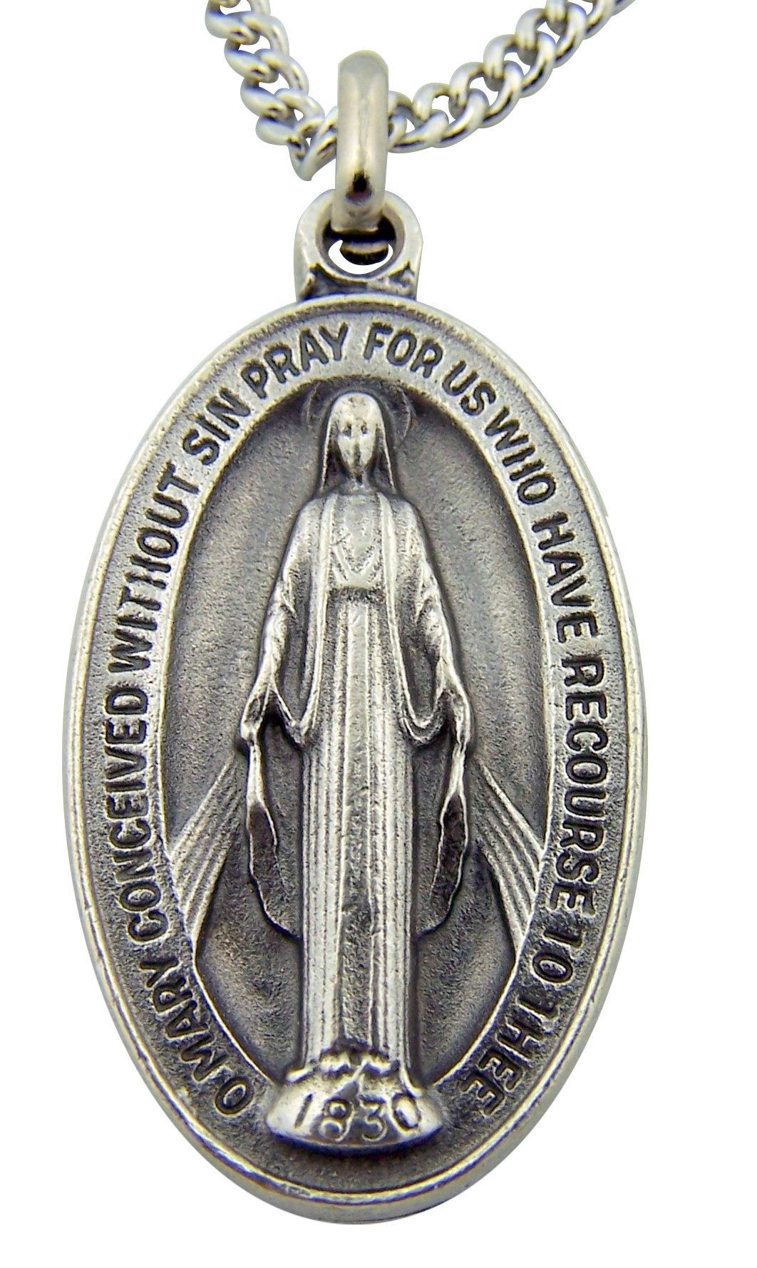 CB Silver Toned Base Oval Virgin Mother Mary Madonna Medal, 1 1/2 Inch