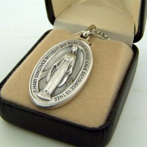 CB Silver Toned Base Oval Virgin Mother Mary Madonna Medal, 1 1/2 Inch