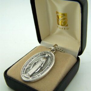 CB Silver Toned Base Oval Virgin Mother Mary Madonna Medal, 1 1/2 Inch