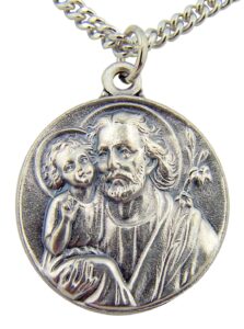 cb silver toned base patron saint joseph the worker father medal, 7/8 inch