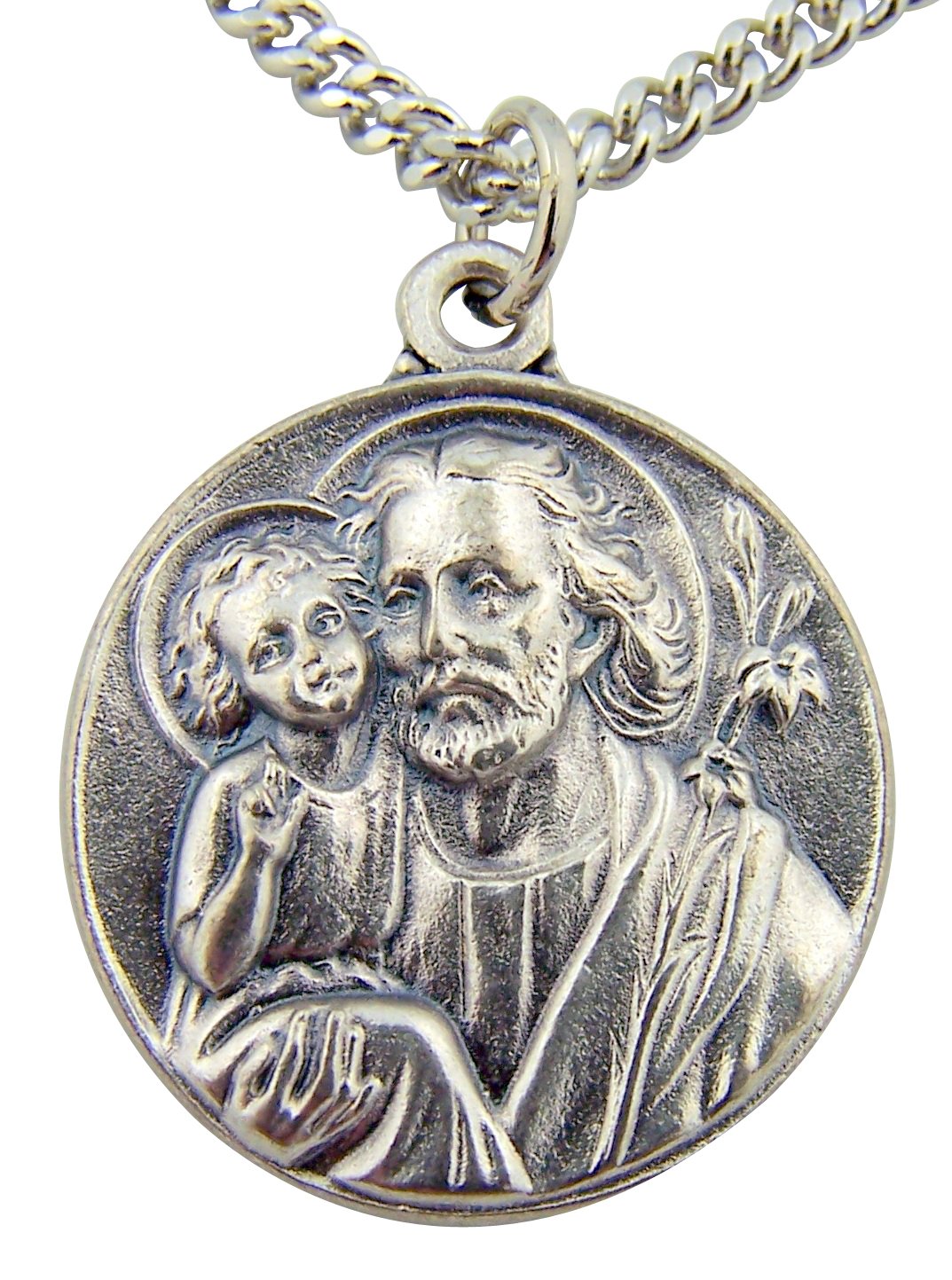 CB Silver Toned Base Patron Saint Joseph the Worker Father Medal, 7/8 Inch