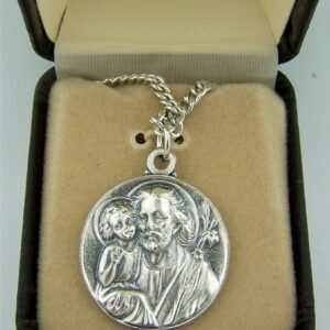 CB Silver Toned Base Patron Saint Joseph the Worker Father Medal, 7/8 Inch