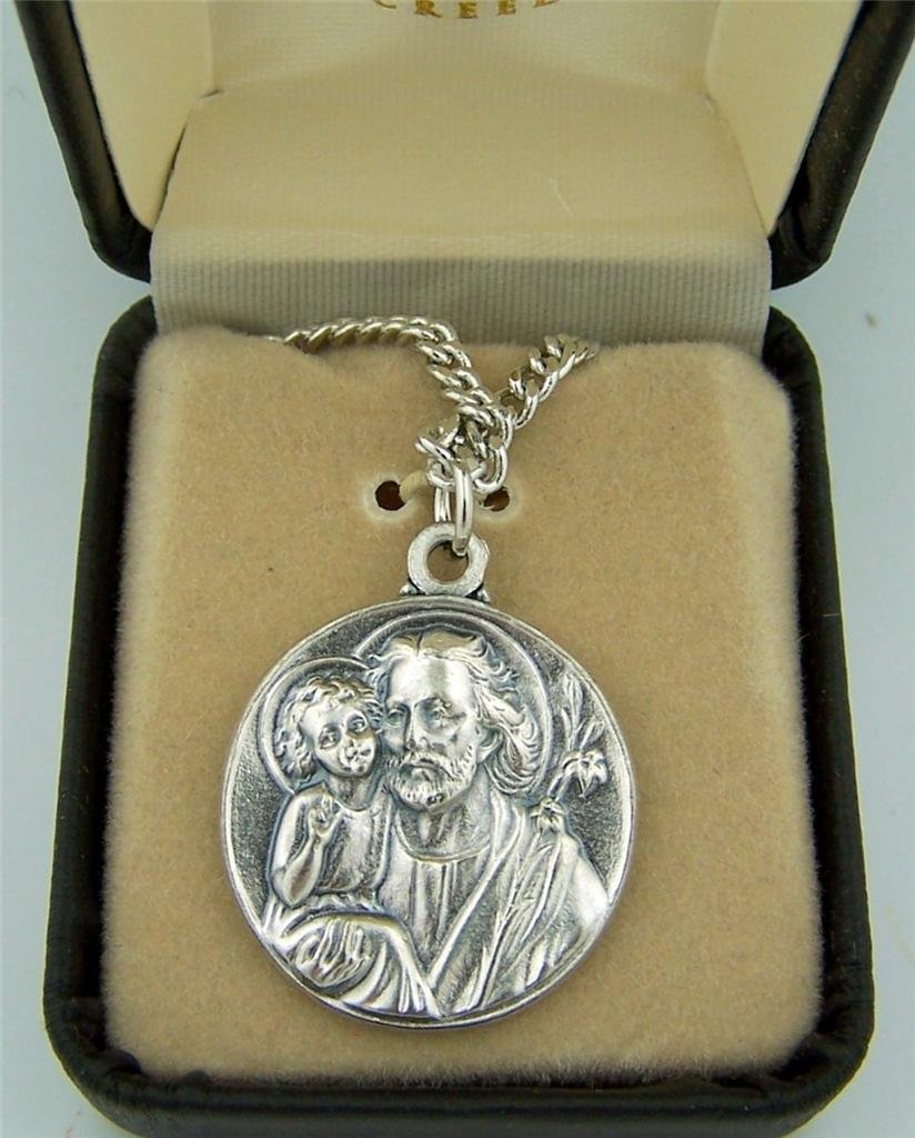 CB Silver Toned Base Patron Saint Joseph the Worker Father Medal, 7/8 Inch