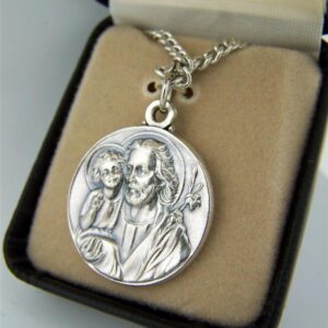 CB Silver Toned Base Patron Saint Joseph the Worker Father Medal, 7/8 Inch