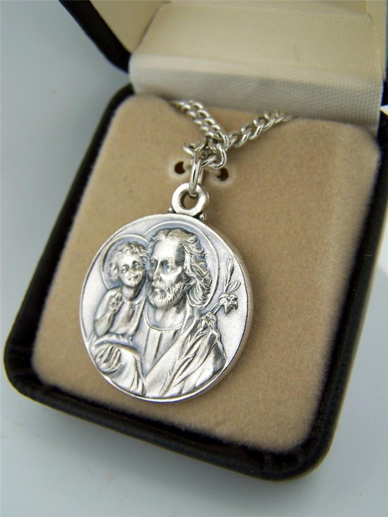 CB Silver Toned Base Patron Saint Joseph the Worker Father Medal, 7/8 Inch