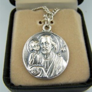 CB Silver Toned Base Patron Saint Joseph the Worker Father Medal, 7/8 Inch