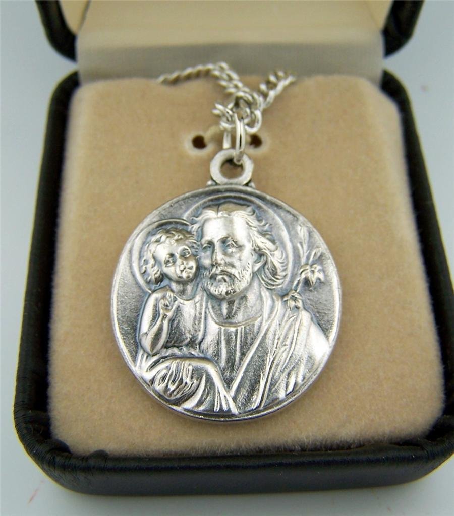 CB Silver Toned Base Patron Saint Joseph the Worker Father Medal, 7/8 Inch