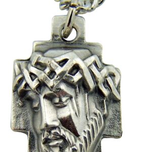 CB Silver Toned Base Crown of Thorns Head of Jesus Christ Cross Medal, 1 Inch