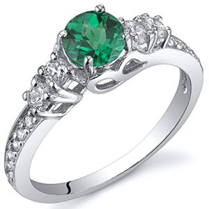 PEORA Simulated Emerald Solstice Ring for Women 925 Sterling Silver, 5mm Round Shape, Comfort Fit, Size 7