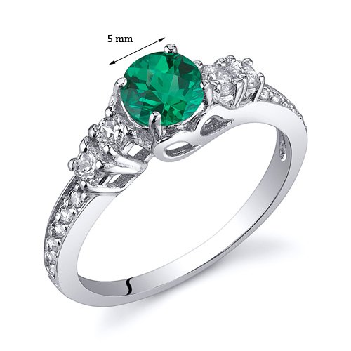 PEORA Simulated Emerald Solstice Ring for Women 925 Sterling Silver, 5mm Round Shape, Comfort Fit, Size 7