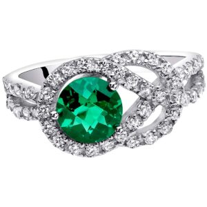 PEORA Simulated Emerald Ring in Sterling Silver, Infinity Knot Design, Round Shape, 6mm, 0.75 Carat Total, Comfort Fit, Size 8